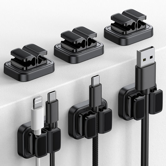 3-in-1 Cord Spring Clip Holder - Lamicall Small Clips for Desk Cable Organizer Adhesive Adjustable Cable Holder for Charger Wire USB Cord Office Car Cord Management Desk Accessories 6Pcs